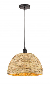 Woven Rattan - 1 Light - 16 inch - Oil Rubbed Bronze - Cord hung - Mini Pendant (3442|616-1P-OB-RBD-16-NAT)