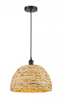 Woven Rattan - 1 Light - 16 inch - Matte Black - Cord hung - Mini Pendant (3442|616-1P-BK-RBD-16-NAT)