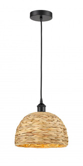 Woven Rattan - 1 Light - 12 inch - Matte Black - Cord hung - Mini Pendant (3442|616-1P-BK-RBD-12-NAT)