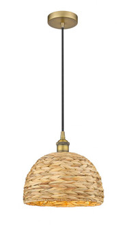 Woven Rattan - 1 Light - 12 inch - Brushed Brass - Cord hung - Mini Pendant (3442|616-1P-BB-RBD-12-NAT)