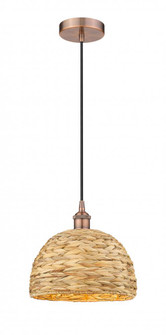 Woven Rattan - 1 Light - 12 inch - Antique Copper - Cord hung - Mini Pendant (3442|616-1P-AC-RBD-12-NAT)