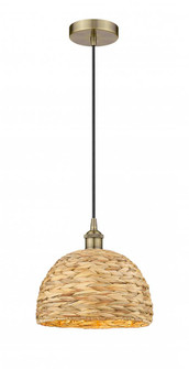 Woven Rattan - 1 Light - 12 inch - Antique Brass - Cord hung - Mini Pendant (3442|616-1P-AB-RBD-12-NAT)