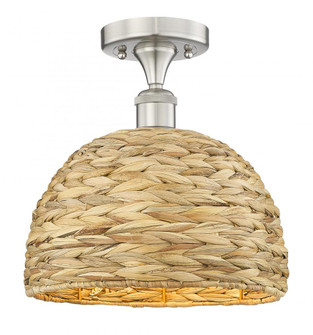 Woven Rattan - 1 Light - 12 inch - Brushed Satin Nickel - Semi-Flush Mount (3442|616-1F-SN-RBD-12-NAT)