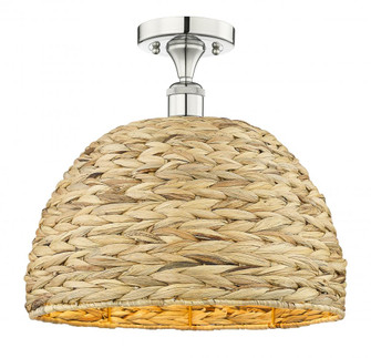 Woven Rattan - 1 Light - 16 inch - Polished Nickel - Semi-Flush Mount (3442|616-1F-PN-RBD-16-NAT)