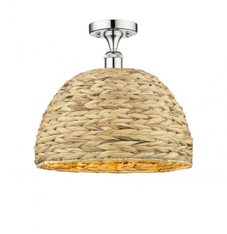 Woven Rattan - 1 Light - 16 inch - Polished Chrome - Semi-Flush Mount (3442|616-1F-PC-RBD-16-NAT)