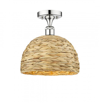 Woven Rattan - 1 Light - 12 inch - Polished Chrome - Semi-Flush Mount (3442|616-1F-PC-RBD-12-NAT)