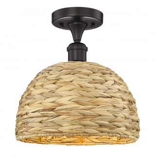 Woven Rattan - 1 Light - 12 inch - Oil Rubbed Bronze - Semi-Flush Mount (3442|616-1F-OB-RBD-12-NAT)