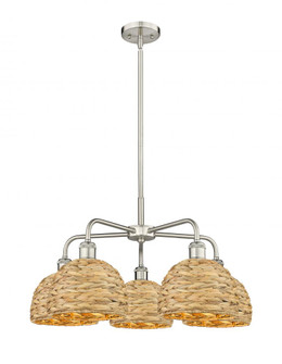 Woven Rattan - 5 Light - 27 inch - Satin Nickel - Stem hung - Chandelier (3442|516-5CR-SN-RBD-8-NAT)