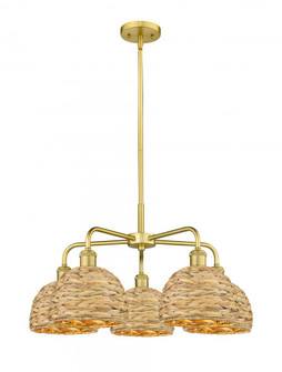 Woven Rattan - 5 Light - 27 inch - Satin Gold - Stem hung - Chandelier (3442|516-5CR-SG-RBD-8-NAT)