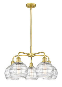 Athens Deco Swirl - 5 Light - 27 inch - Satin Gold - Stem hung - Chandelier (3442|516-5CR-SG-G1213-8CL)