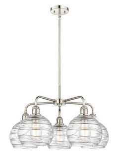Athens Deco Swirl - 5 Light - 27 inch - Polished Nickel - Stem hung - Chandelier (3442|516-5CR-PN-G1213-8CL)
