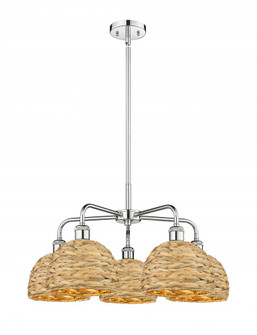 Woven Rattan - 5 Light - 27 inch - Polished Chrome - Stem hung - Chandelier (3442|516-5CR-PC-RBD-8-NAT)
