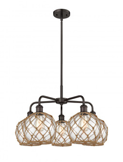 Farmhouse Rope - 5 Light - 27 inch - Oil Rubbed Bronze - Stem hung - Chandelier (3442|516-5CR-OB-G122-8RB)
