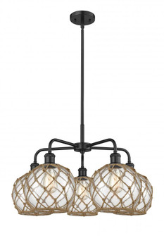 Farmhouse Rope - 5 Light - 27 inch - Matte Black - Stem hung - Chandelier (3442|516-5CR-BK-G122-8RB)