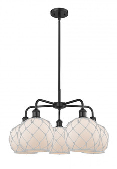 Farmhouse Rope - 5 Light - 27 inch - Matte Black - Stem hung - Chandelier (3442|516-5CR-BK-G121-8RW)