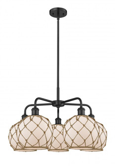 Farmhouse Rope - 5 Light - 27 inch - Matte Black - Stem hung - Chandelier (3442|516-5CR-BK-G121-8RB)