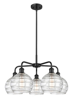 Athens Deco Swirl - 5 Light - 27 inch - Matte Black - Stem hung - Chandelier (3442|516-5CR-BK-G1213-8CL)