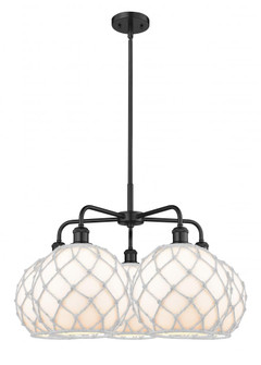 Farmhouse Rope - 5 Light - 29 inch - Matte Black - Stem hung - Chandelier (3442|516-5CR-BK-G121-10RW)