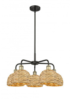 Woven Rattan - 5 Light - 27 inch - Black Antique Brass - Stem hung - Chandelier (3442|516-5CR-BAB-RBD-8-NAT)