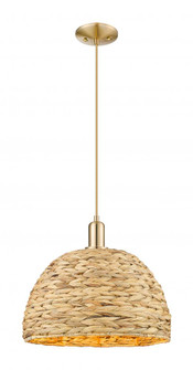 Woven Rattan - 1 Light - 16 inch - Champagne Bronze - Cord hung - Mini Pendant (3442|716-1P-CB-RBD-16-NAT)