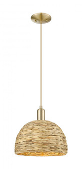 Woven Rattan - 1 Light - 12 inch - Champagne Bronze - Cord hung - Mini Pendant (3442|716-1P-CB-RBD-12-NAT)