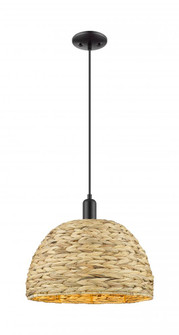Woven Rattan - 1 Light - 16 inch - Matte Black - Cord hung - Mini Pendant (3442|716-1P-BK-RBD-16-NAT)