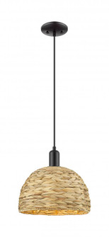 Woven Rattan - 1 Light - 12 inch - Matte Black - Cord hung - Mini Pendant (3442|716-1P-BK-RBD-12-NAT)