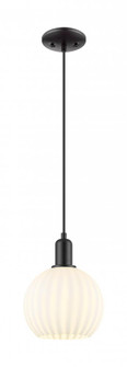 White Venetian - 1 Light - 8 inch - Matte Black - Cord hung - Mini Pendant (3442|716-1P-BK-G1217-8WV)