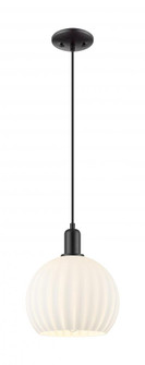 White Venetian - 1 Light - 10 inch - Matte Black - Cord hung - Mini Pendant (3442|716-1P-BK-G1217-10WV)