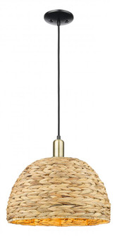 Woven Rattan - 1 Light - 16 inch - Black Antique Brass - Cord hung - Mini Pendant (3442|716-1P-BAB-RBD-16-NAT)