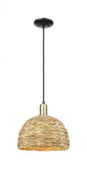 Woven Rattan - 1 Light - 12 inch - Black Antique Brass - Cord hung - Mini Pendant (3442|716-1P-BAB-RBD-12-NAT)