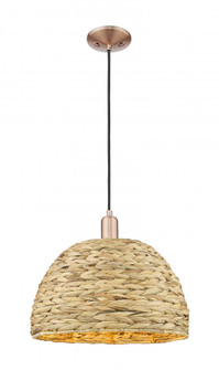 Woven Rattan - 1 Light - 16 inch - Antique Copper - Cord hung - Mini Pendant (3442|716-1P-AC-RBD-16-NAT)
