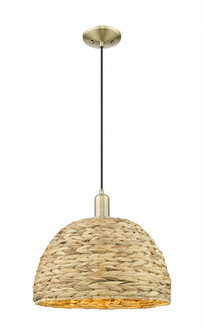 Woven Rattan - 1 Light - 16 inch - Antique Brass - Cord hung - Mini Pendant (3442|716-1P-AB-RBD-16-NAT)