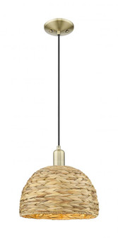 Woven Rattan - 1 Light - 12 inch - Antique Brass - Cord hung - Mini Pendant (3442|716-1P-AB-RBD-12-NAT)