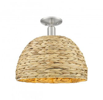 Woven Rattan - 1 Light - 16 inch - Brushed Satin Nickel - Semi-Flush Mount (3442|716-1C-SN-RBD-16-NAT)