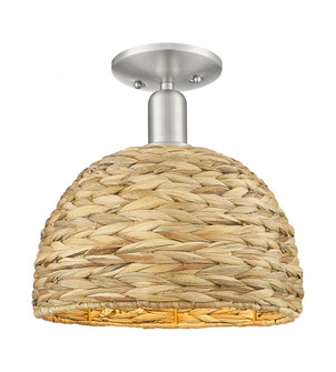 Woven Rattan - 1 Light - 12 inch - Brushed Satin Nickel - Semi-Flush Mount (3442|716-1C-SN-RBD-12-NAT)