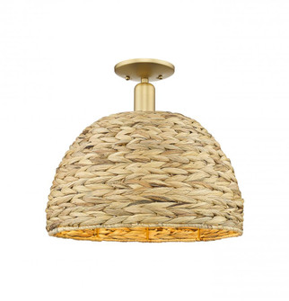 Woven Rattan - 1 Light - 16 inch - Satin Gold - Semi-Flush Mount (3442|716-1C-SG-RBD-16-NAT)