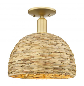 Woven Rattan - 1 Light - 12 inch - Satin Gold - Semi-Flush Mount (3442|716-1C-SG-RBD-12-NAT)