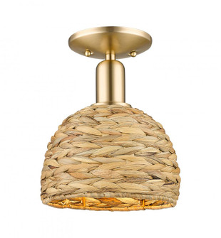 Woven Rattan - 1 Light - 8 inch - Champagne Bronze - Semi-Flush Mount (3442|716-1C-CB-RBD-8-NAT)