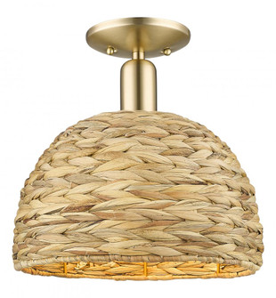 Woven Rattan - 1 Light - 12 inch - Champagne Bronze - Semi-Flush Mount (3442|716-1C-CB-RBD-12-NAT)
