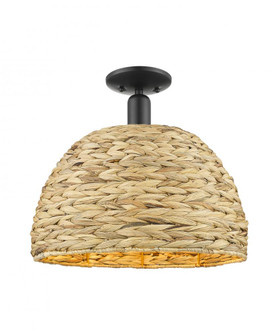 Woven Rattan - 1 Light - 16 inch - Matte Black - Semi-Flush Mount (3442|716-1C-BK-RBD-16-NAT)