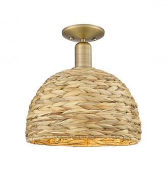 Woven Rattan - 1 Light - 12 inch - Brushed Brass - Semi-Flush Mount (3442|716-1C-BB-RBD-12-NAT)