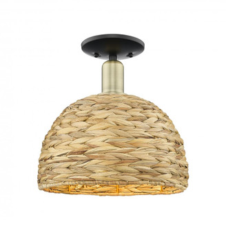 Woven Rattan - 1 Light - 12 inch - Black Antique Brass - Semi-Flush Mount (3442|716-1C-BAB-RBD-12-NAT)