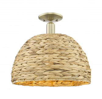 Woven Rattan - 1 Light - 16 inch - Antique Brass - Semi-Flush Mount (3442|716-1C-AB-RBD-16-NAT)