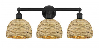 Woven Rattan - 3 Light - 26 inch - Matte Black - Bath Vanity Light (3442|616-3W-BK-RBD-8-NAT)