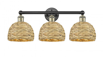 Woven Rattan - 3 Light - 26 inch - Black Antique Brass - Bath Vanity Light (3442|616-3W-BAB-RBD-8-NAT)
