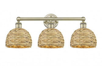 Woven Rattan - 3 Light - 26 inch - Antique Brass - Bath Vanity Light (3442|616-3W-AB-RBD-8-NAT)