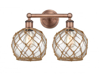 Farmhouse Rope - 2 Light - 17 inch - Antique Copper - Bath Vanity Light (3442|616-2W-AC-G122-8RB)