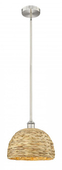 Woven Rattan - 1 Light - 12 inch - Brushed Satin Nickel - Stem hung - Mini Pendant (3442|616-1S-SN-RBD-12-NAT)