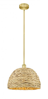 Woven Rattan - 1 Light - 16 inch - Satin Gold - Stem hung - Mini Pendant (3442|616-1S-SG-RBD-16-NAT)